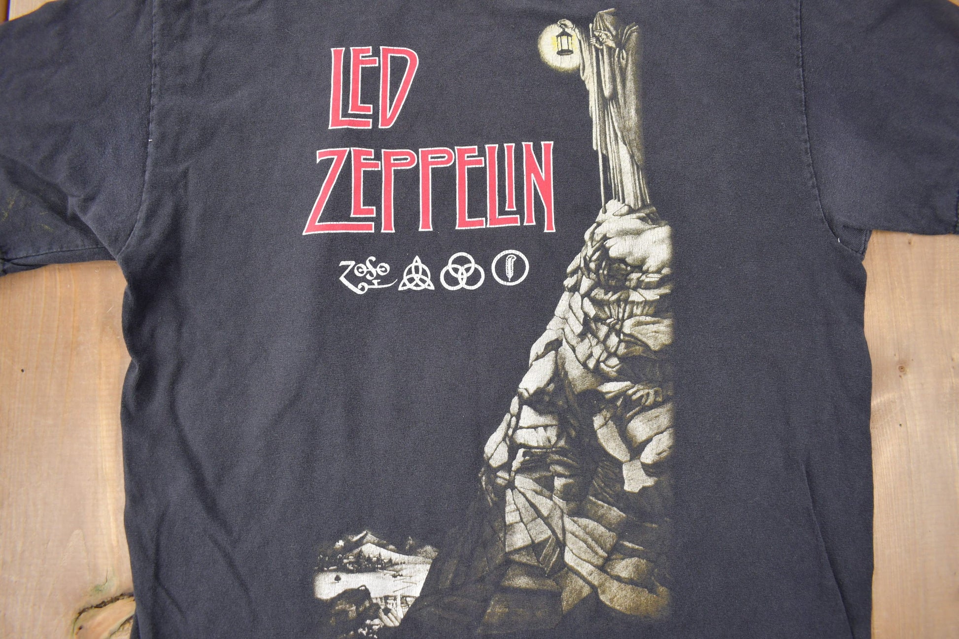 Vintage 1990s Led Zeppelin Zoso Graphic Artimonde Band Tee Made in USA Size M from propervintagecanada