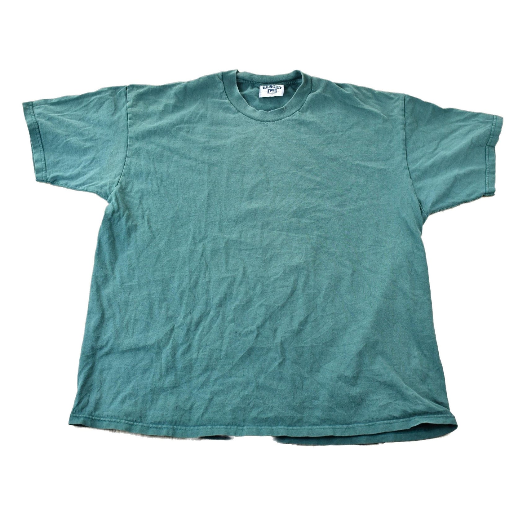Vintage 1990s Lee Single Stitch Thick Collared Blank Green T-Shirt Men's Large from propervintagecanada