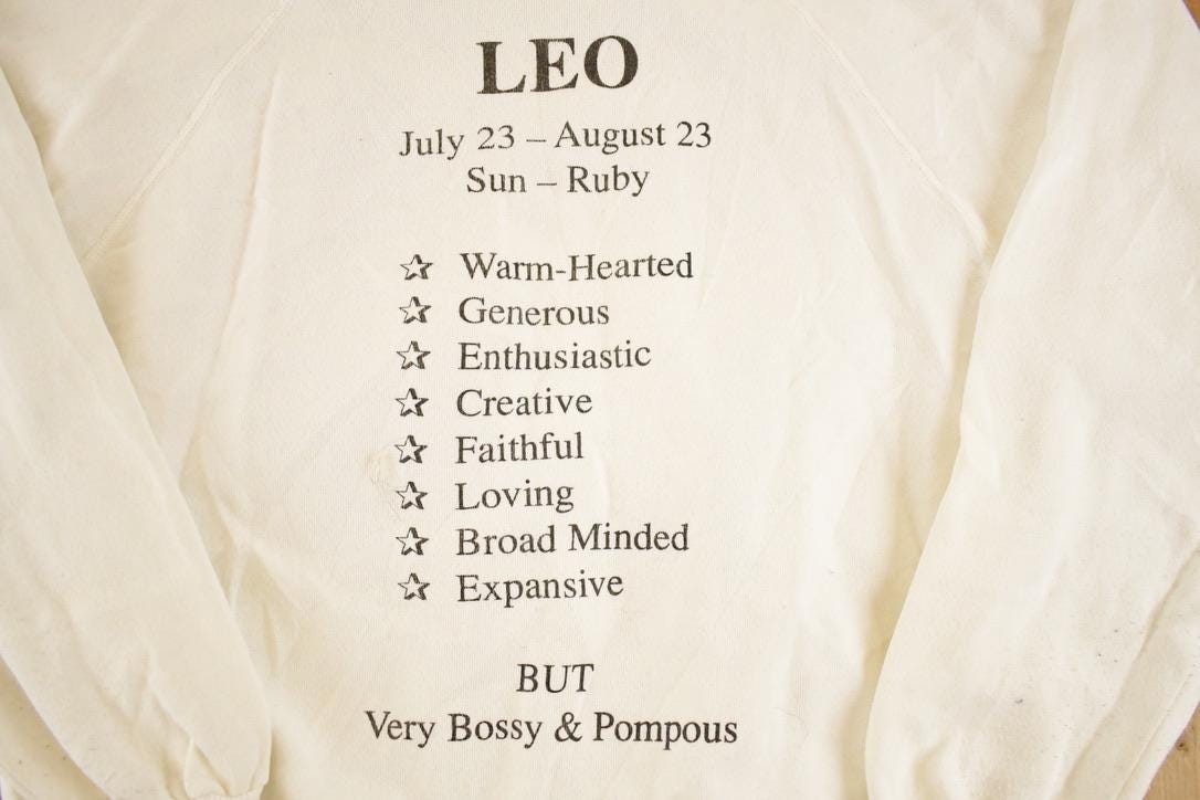 Vintage 1990s Leo Astrology Souvenir Crewneck Sweatshirt Mens M from propervintagecanada