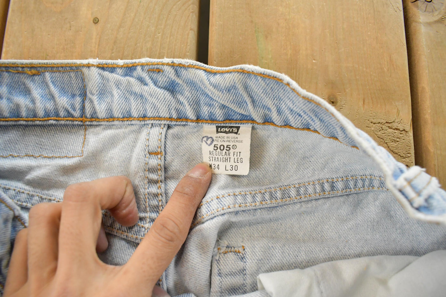 Vintage 1990s Levi's 505 Regular Straight Fit Distressed Denim Jeans Men's 32 x 31 / 90s Levi's / Distressed Sun Faded Jeans / Made in USA from propervintagecanada