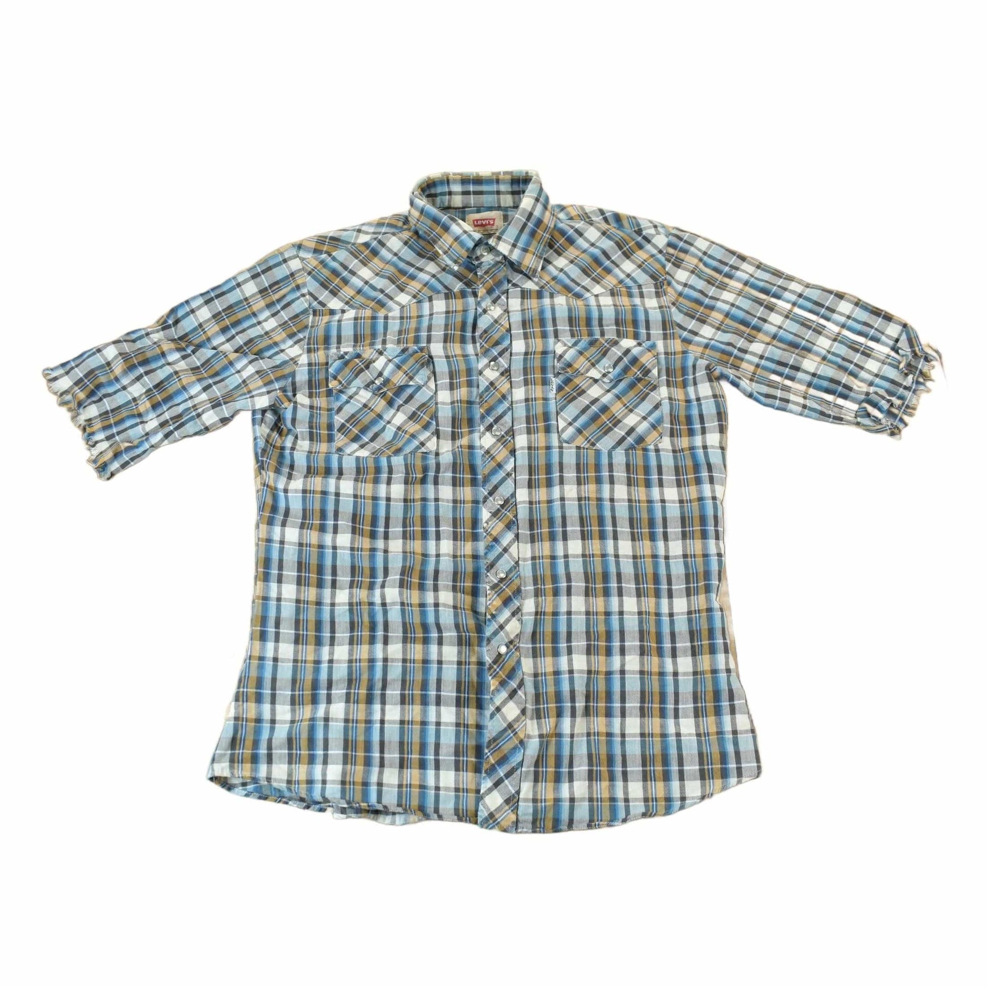 Vintage 1990s Levi's Western Wear Pearl Snap Plaid Button Up Shirt Men's Medium from propervintagecanada