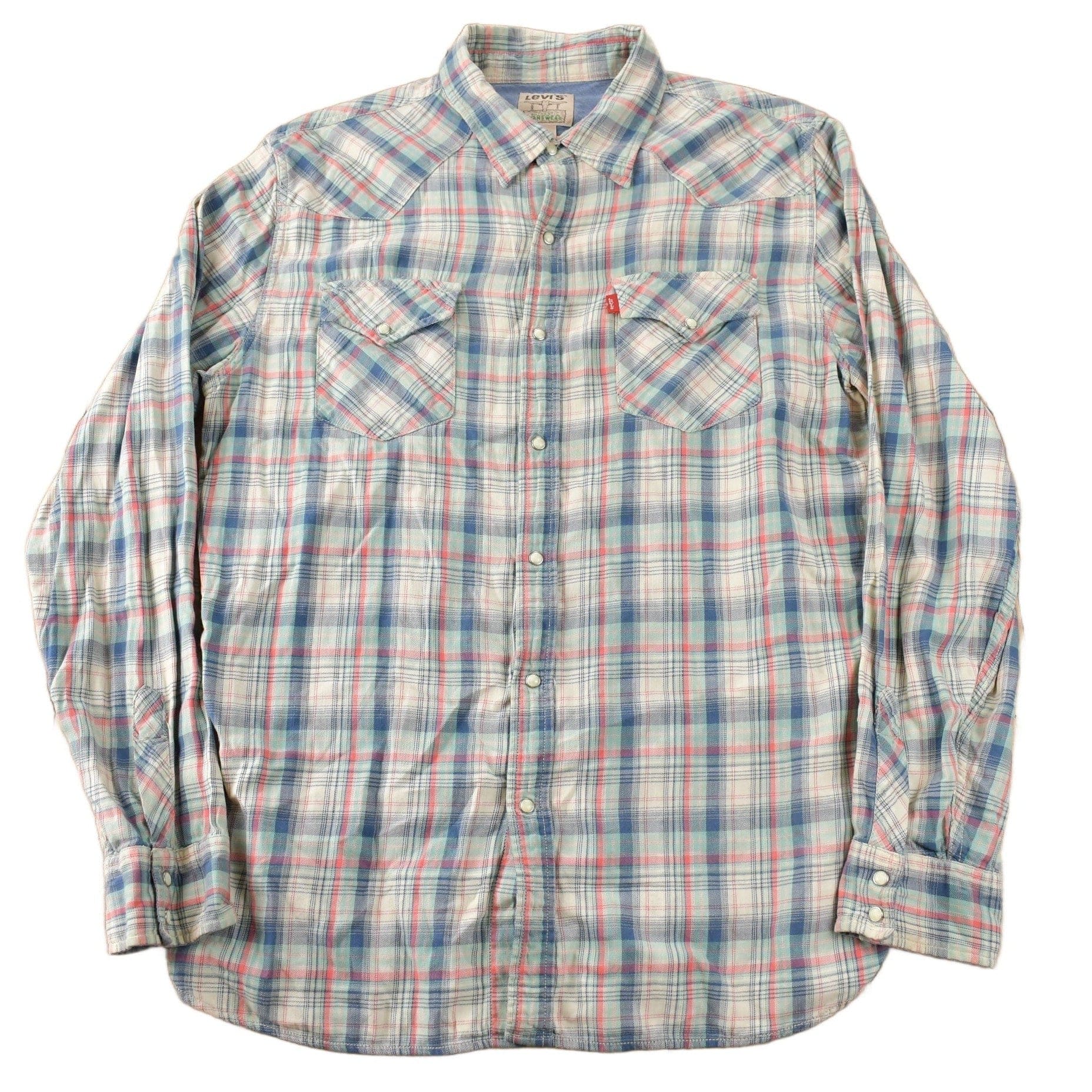 Vintage 1990s Levi's Western Wear Pearl Snap Plaid Long Sleeve Button Up Shirt Men's M from propervintagecanada