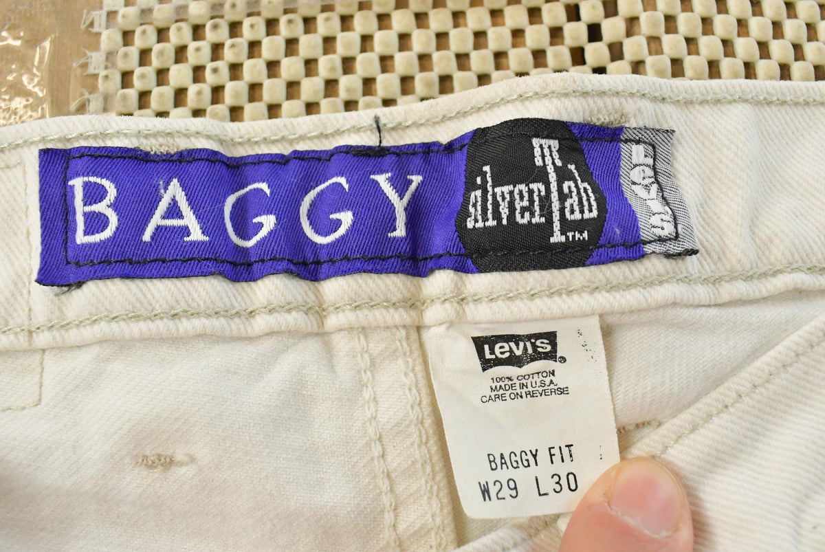 Vintage 1990s Levi Silver Tab Baggy Wide Leg Denim White Jeans Men's 28 x 29.5 from propervintagecanada