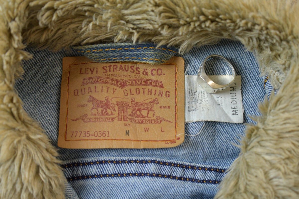 Vintage 1990s Levis Denim Jacket Faux Fur Collar Made In USA from propervintagecanada