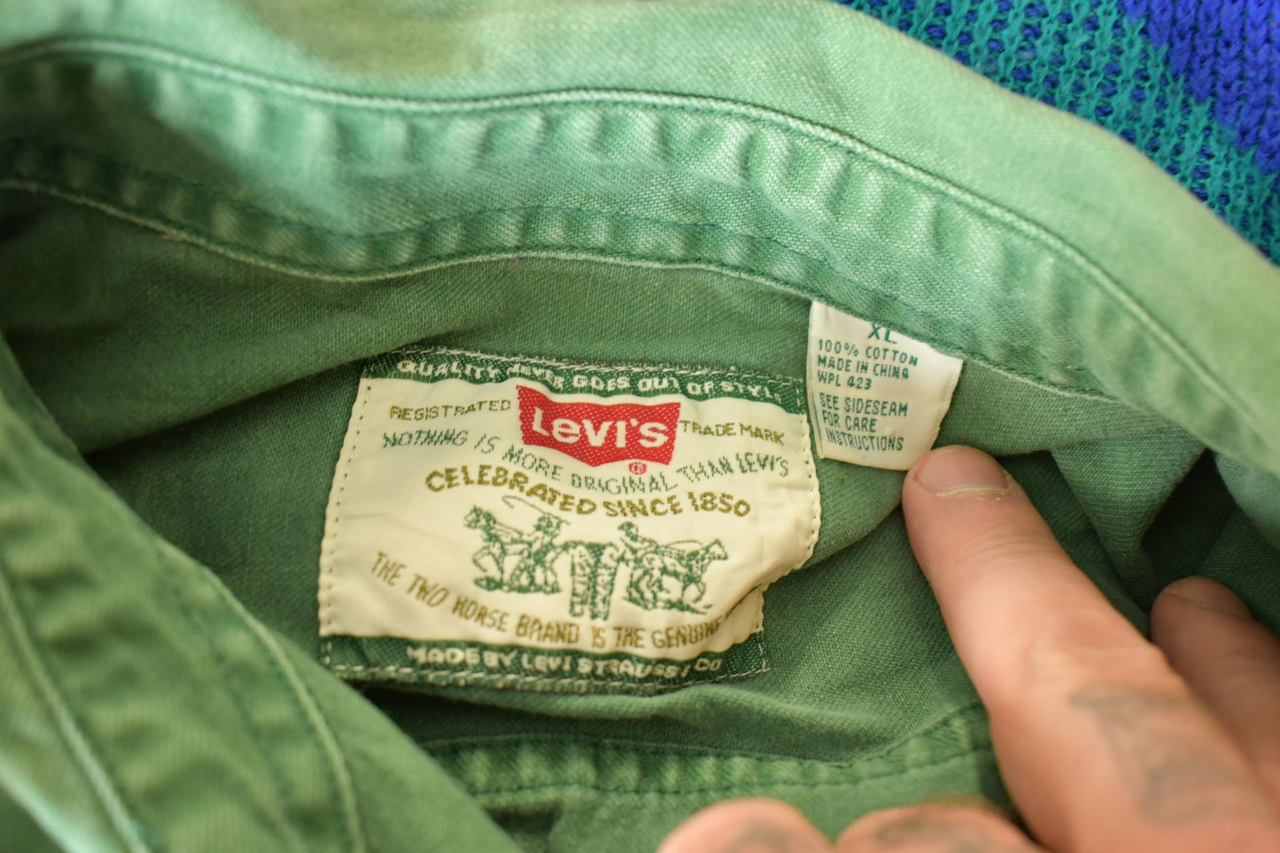 Vintage 1990s Levis Olive Denim Western Style Button Up Mens XL from propervintagecanada