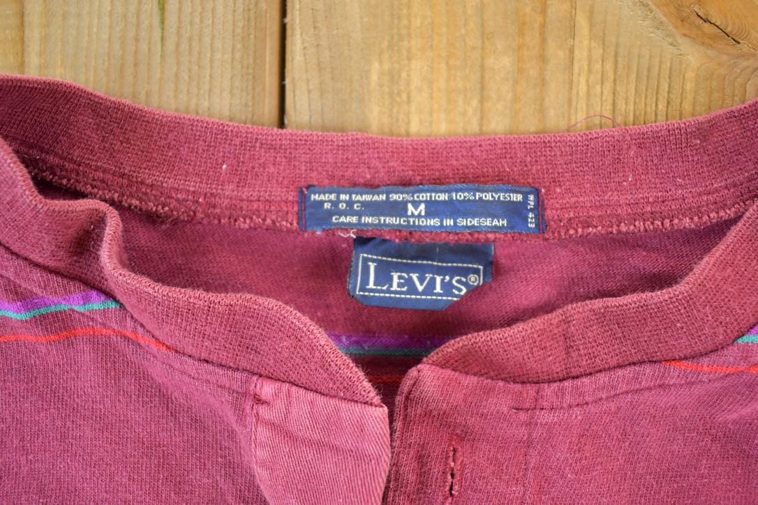 Vintage 1990s Levis Quarter Button Striped Souvenir Crewneck Sweatshirt Made In USAMen's Medium from propervintagecanada