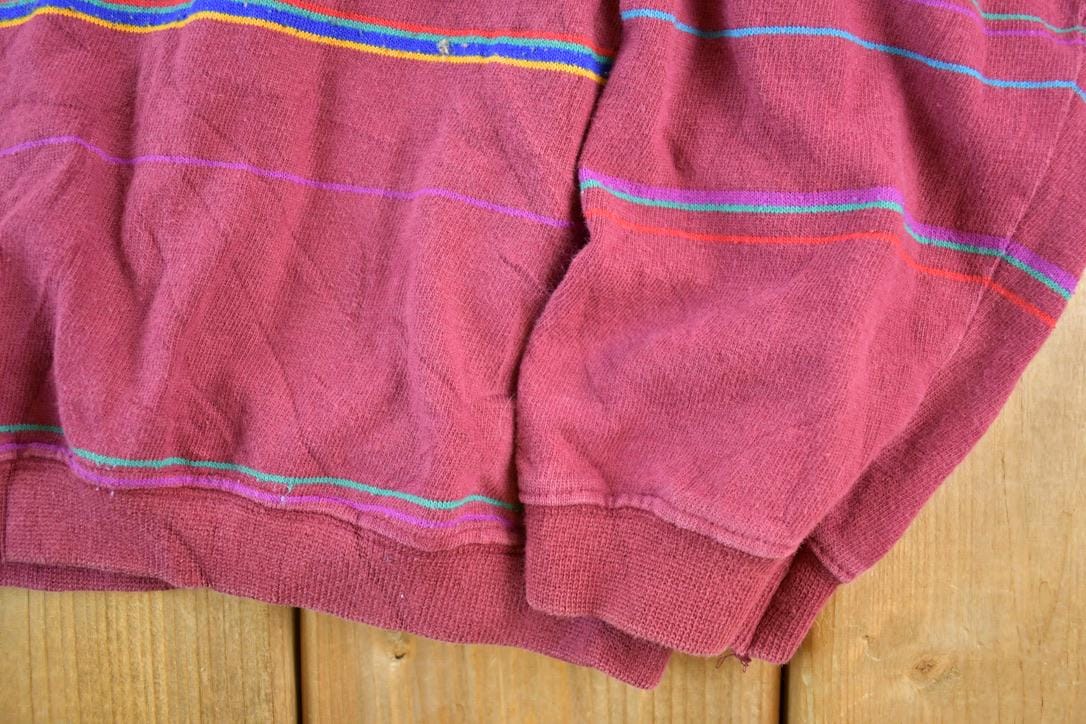 Vintage 1990s Levis Quarter Button Striped Souvenir Crewneck Sweatshirt Made In USAMen's Medium from propervintagecanada