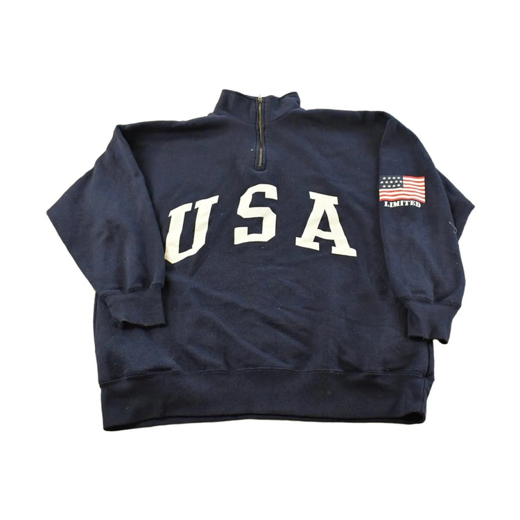 Vintage 1990s Limited Jeans USA Flag Quarter Zip Crewneck Sweatshirt Men's L from propervintagecanada