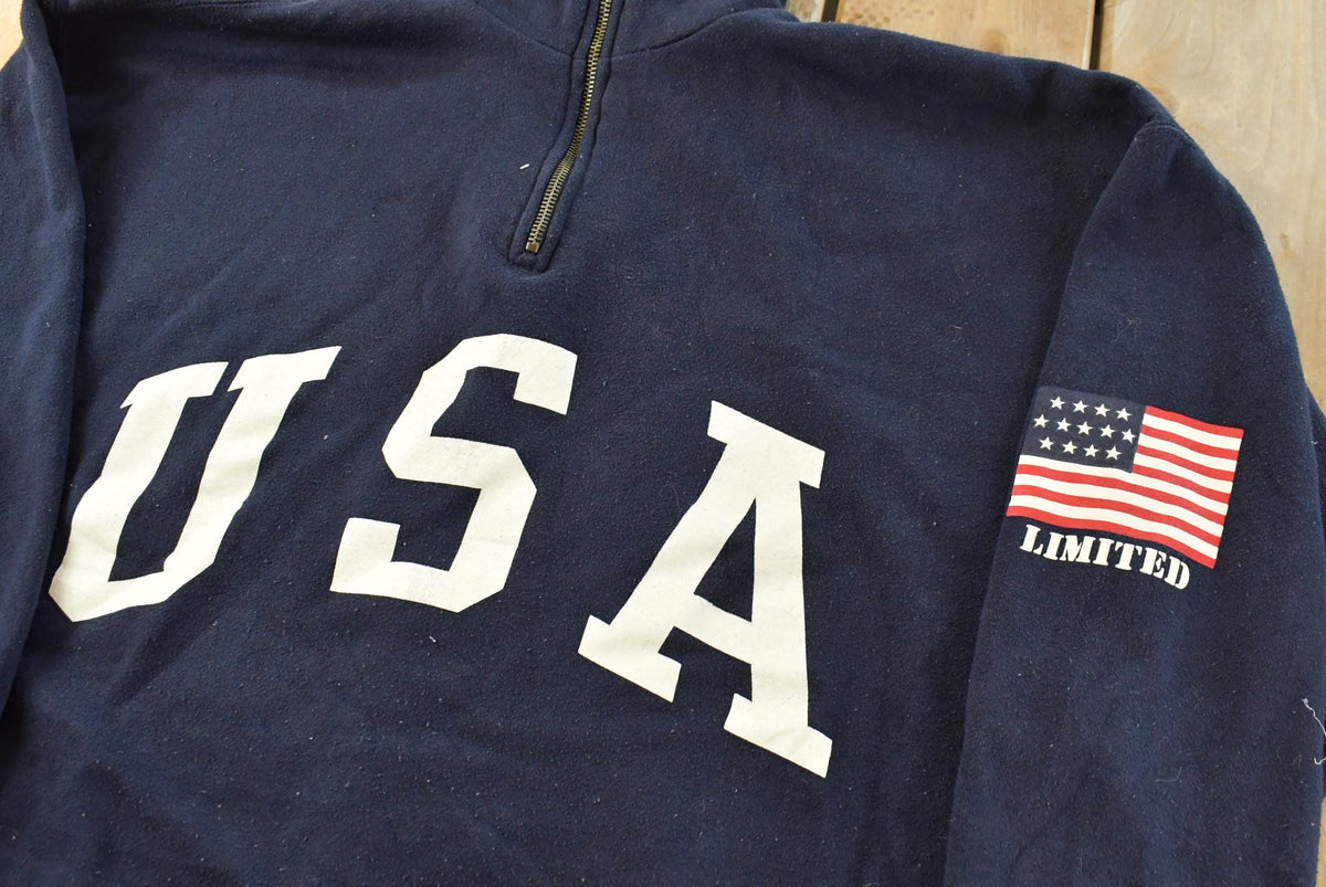 Vintage 1990s Limited Jeans USA Flag Quarter Zip Crewneck Sweatshirt Men's L from propervintagecanada