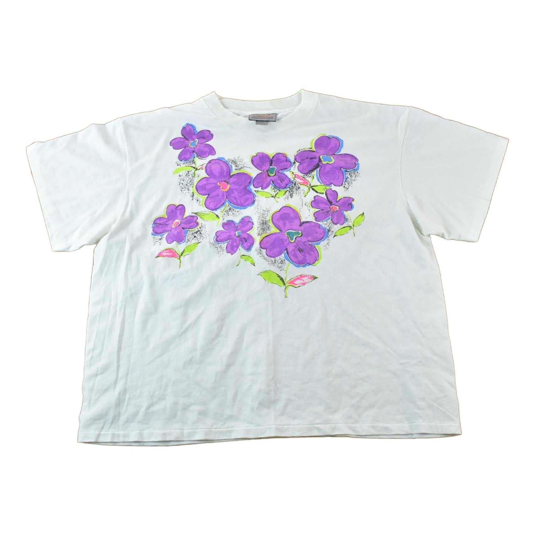 Vintage 1990s Liz Baker Floral Souvenir Single Stitch Graphic Print T-Shirt Men's XL from propervintagecanada