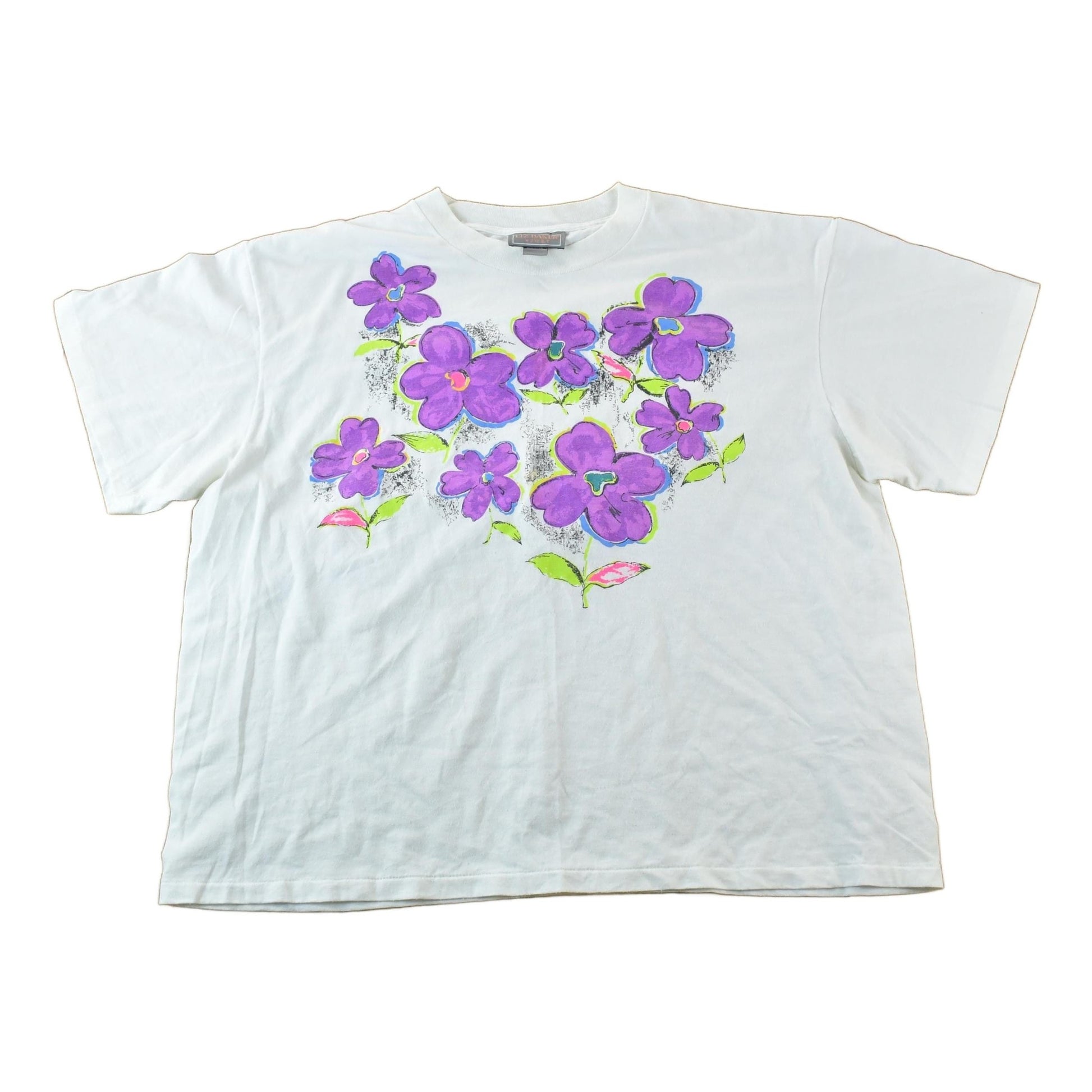 Vintage 1990s Liz Baker Floral Souvenir Single Stitch Graphic Print T-Shirt Men's XL from propervintagecanada