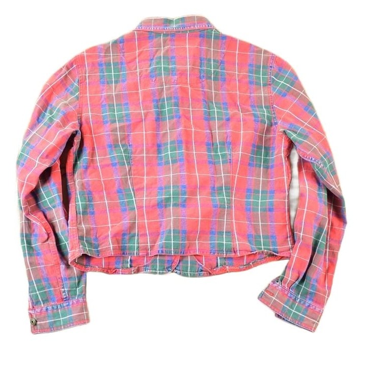 Vintage 1990s Liz Claiborne Cropped Red Plaid Button Up Western Shirt Women's M from propervintagecanada