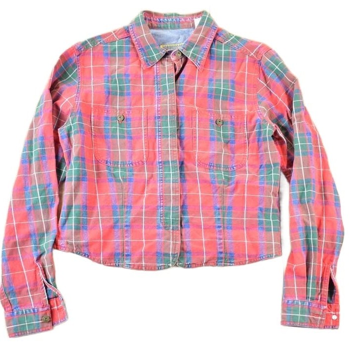 Vintage 1990s Liz Claiborne Cropped Red Plaid Button Up Western Shirt Women's M from propervintagecanada