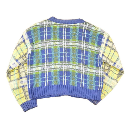 Vintage 1990s Liz Sport Abstract Plaid Knit Cardigan Sweater Women's L from propervintagecanada