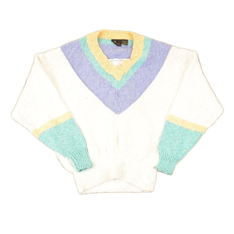 Vintage 1990s Liz Sport Color Block V Neck Knit Sweater Women's L from propervintagecanada