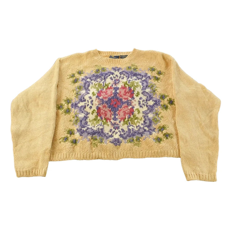 Vintage 1990s Liz Sport Hand Knit Floral Crewneck Sweater Women's M from propervintagecanada