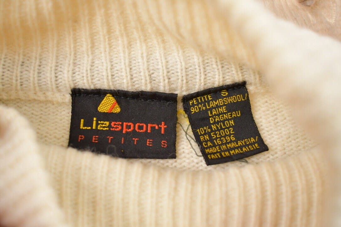 Vintage 1990s Liz Sport Knitted Lambswool Turtleneck Sweater Men's XS from propervintagecanada