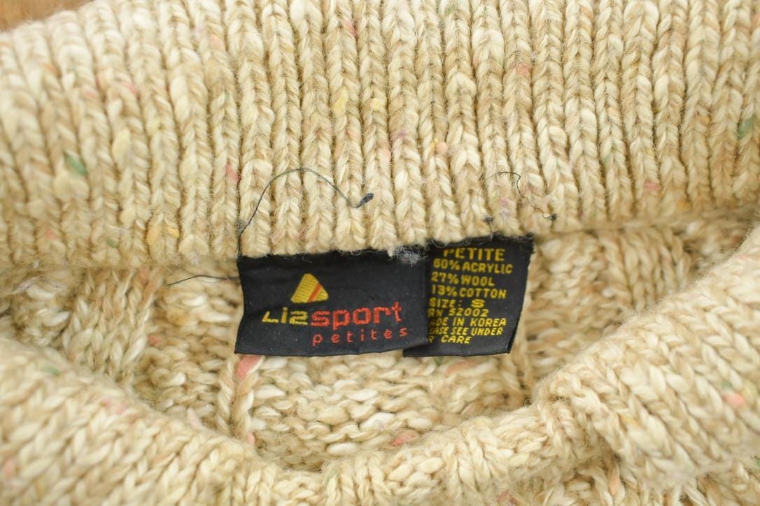 Vintage 1990s Liz Sport Petite Cable Knit Collared Sweater Women's S from propervintagecanada