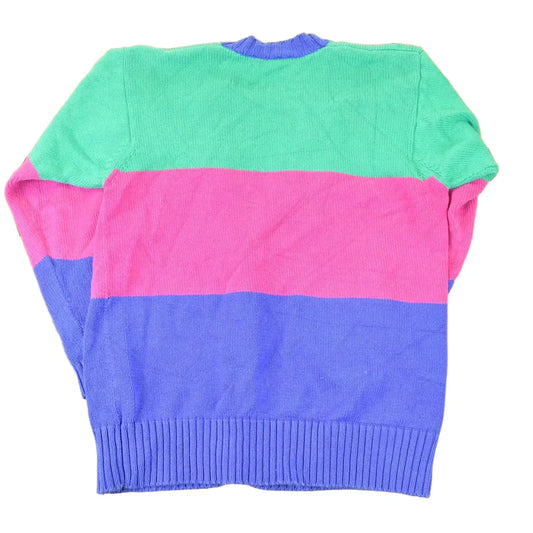 Vintage 1990s Liz Wear Color Block Abstract Knit Cardigan Sweater Womens M from propervintagecanada