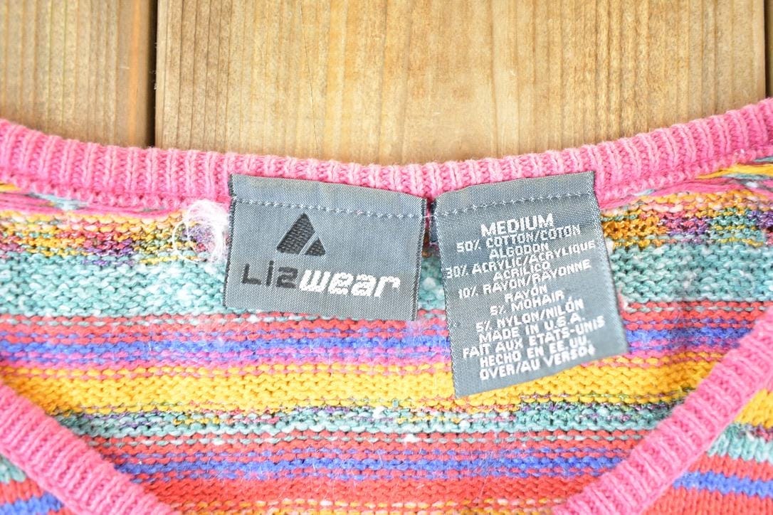 Vintage 1990s Liz Wear Mohair Knit Abstract Pattern Button Up Crewneck Sweater Womens M from propervintagecanada