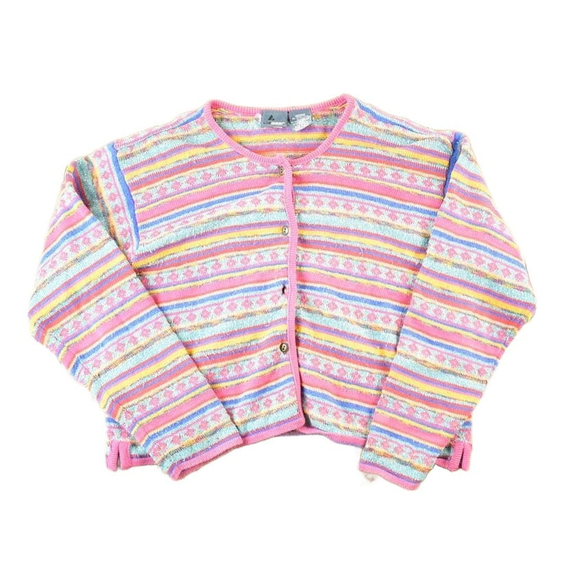 Vintage 1990s Liz Wear Mohair Knit Abstract Pattern Button Up Crewneck Sweater Womens M from propervintagecanada