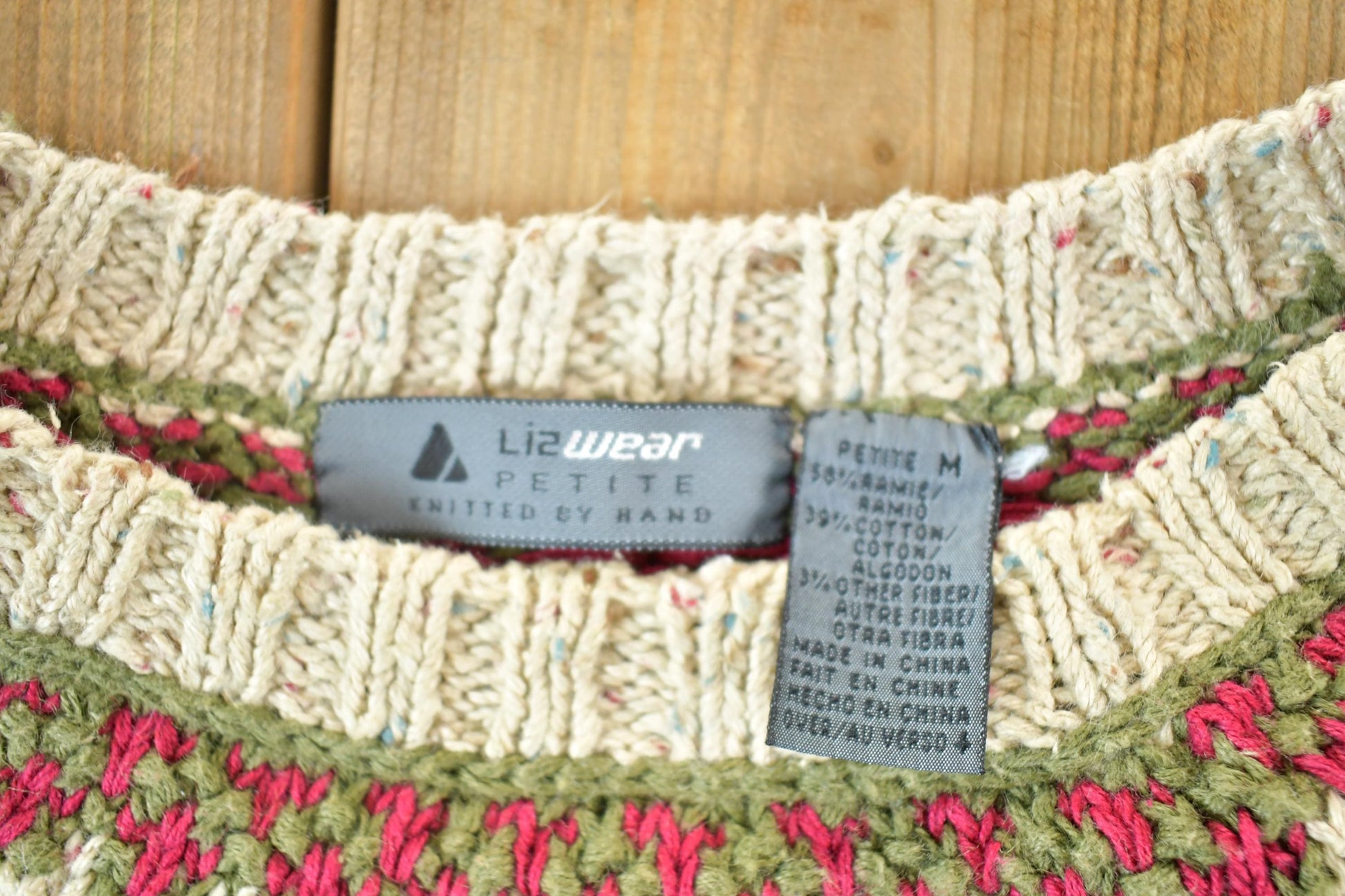 Vintage 1990s Liz Wear Petite Knitted By Hand Abstract Pattern Crewneck Sweater Womens S from propervintagecanada