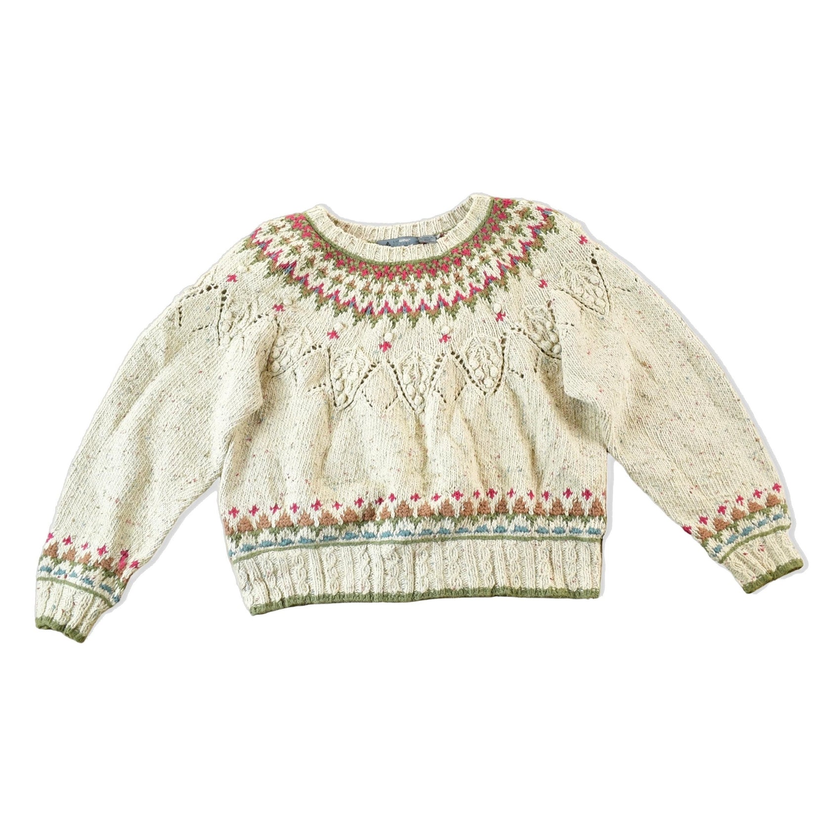 Vintage 1990s Liz Wear Petite Knitted By Hand Abstract Pattern Crewneck Sweater Womens S from propervintagecanada