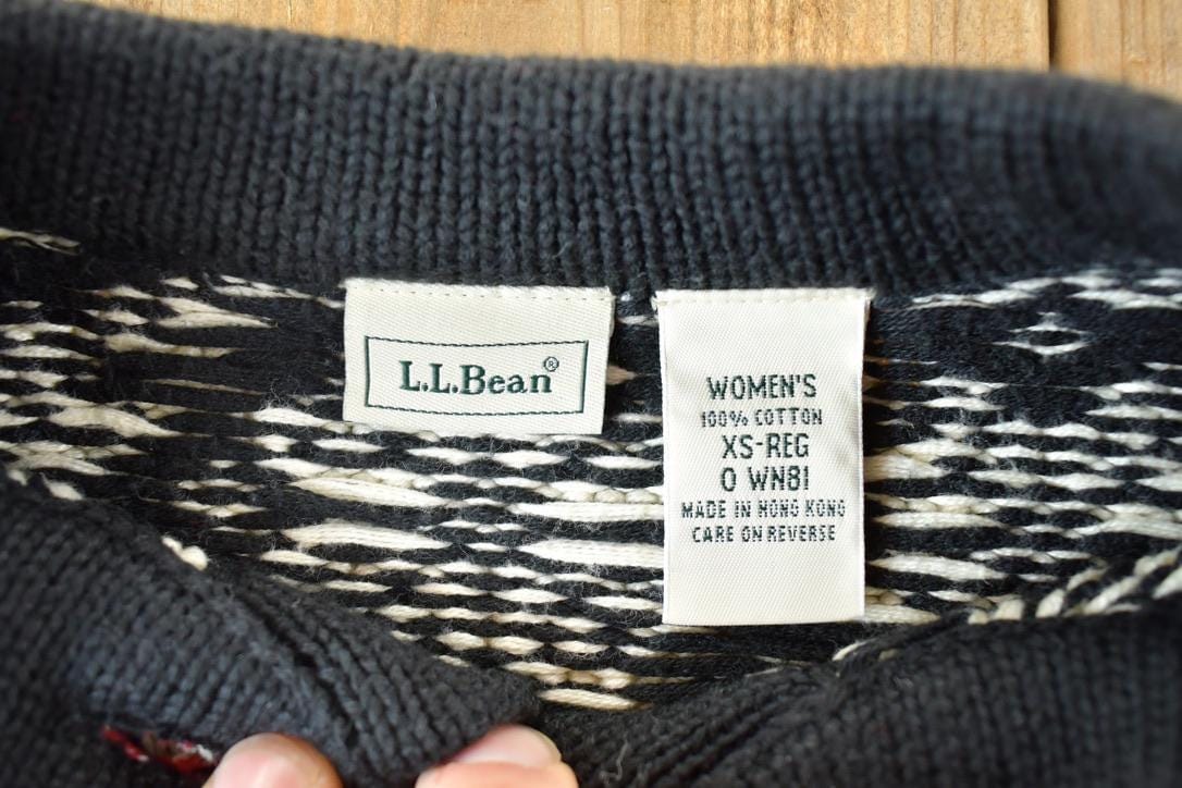Vintage 1990s LL Bean Knit Abstract Pattern Crewneck Sweater Womens XS from propervintagecanada