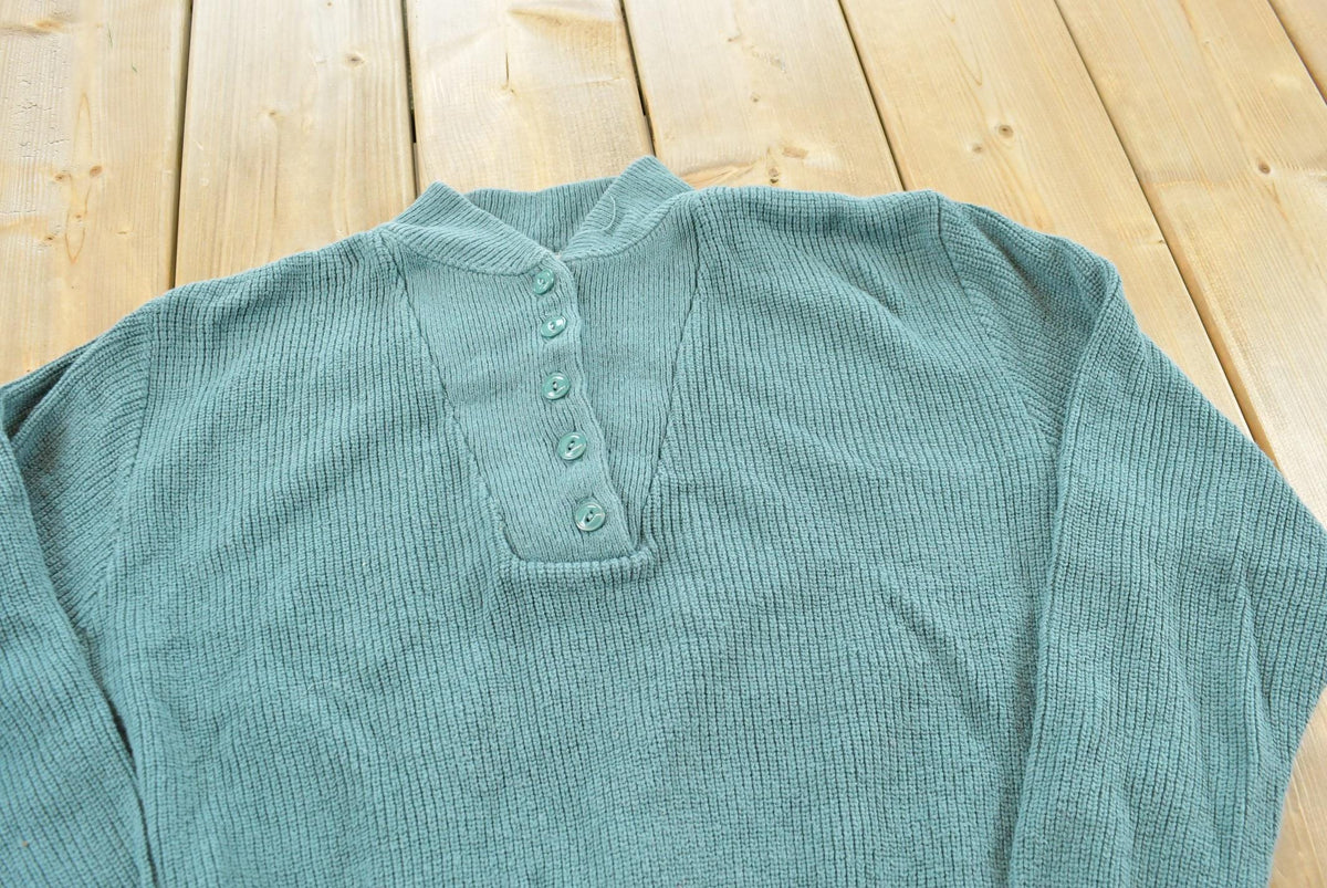 Vintage 1990s LL Bean Knit Quarter Button Commando Jeep Knit Sweater Men's M from propervintagecanada