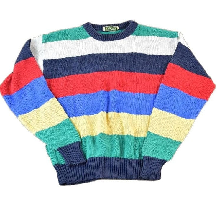 Vintage 1990s LL Bean Knit Striped Crewneck Sweater Made In USA Men's Medium from propervintagecanada