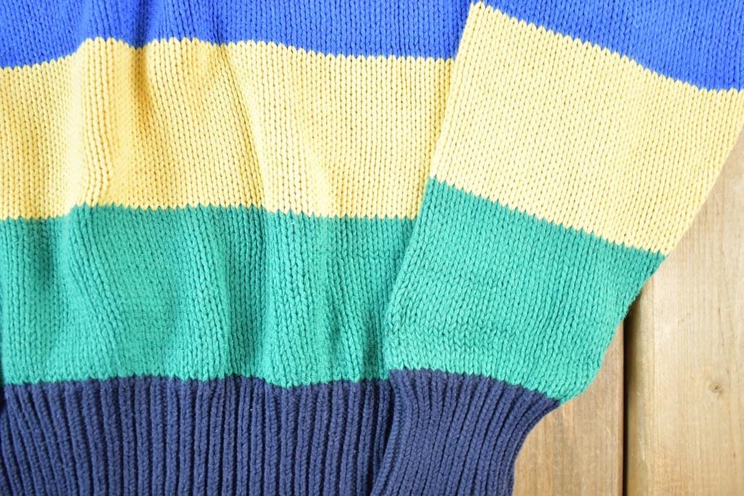 Vintage 1990s LL Bean Knit Striped Crewneck Sweater Made In USA Men's Medium from propervintagecanada