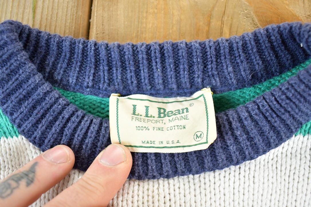 Vintage 1990s LL Bean Knit Striped Crewneck Sweater Made In USA Men's Medium from propervintagecanada