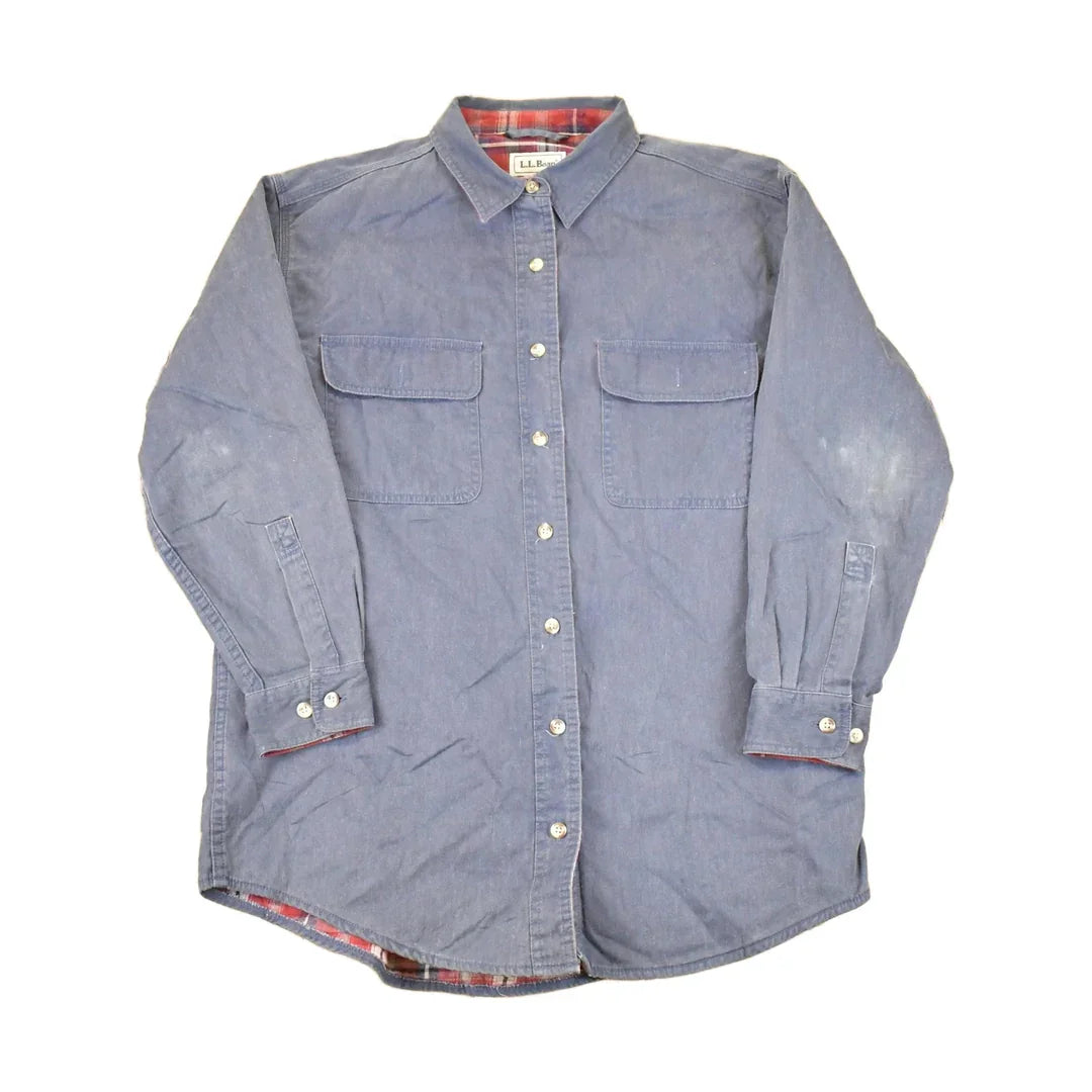 Vintage 1990s LL Bean Plaid Lined Denim Button Up Shirt Women's L from propervintagecanada