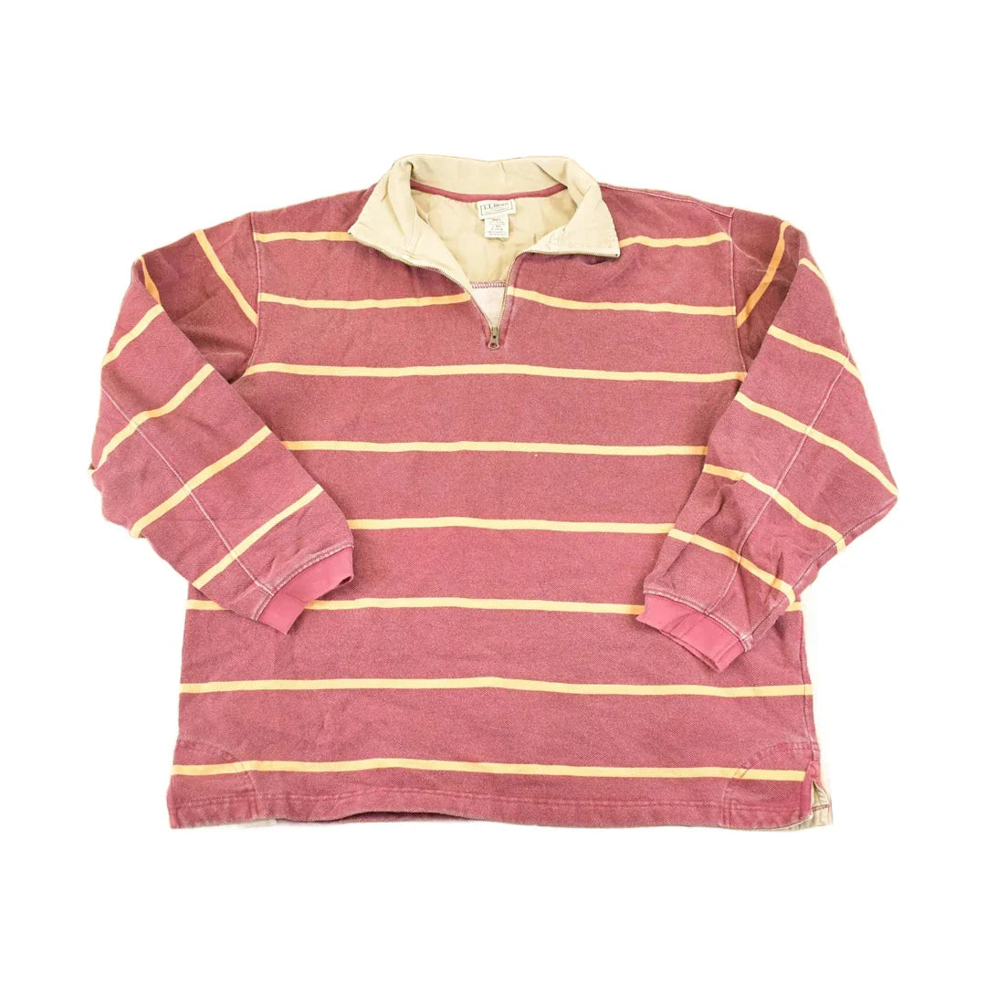 Vintage 1990s LL Bean Quarter Zip Striped Rugby Shirt Men's L from propervintagecanada