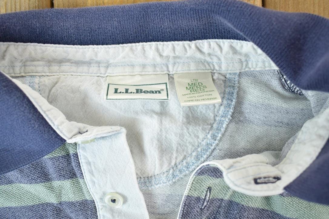 Vintage 1990s LL Bean Striped Button Up Polo Style Shirt Men's Medium from propervintagecanada