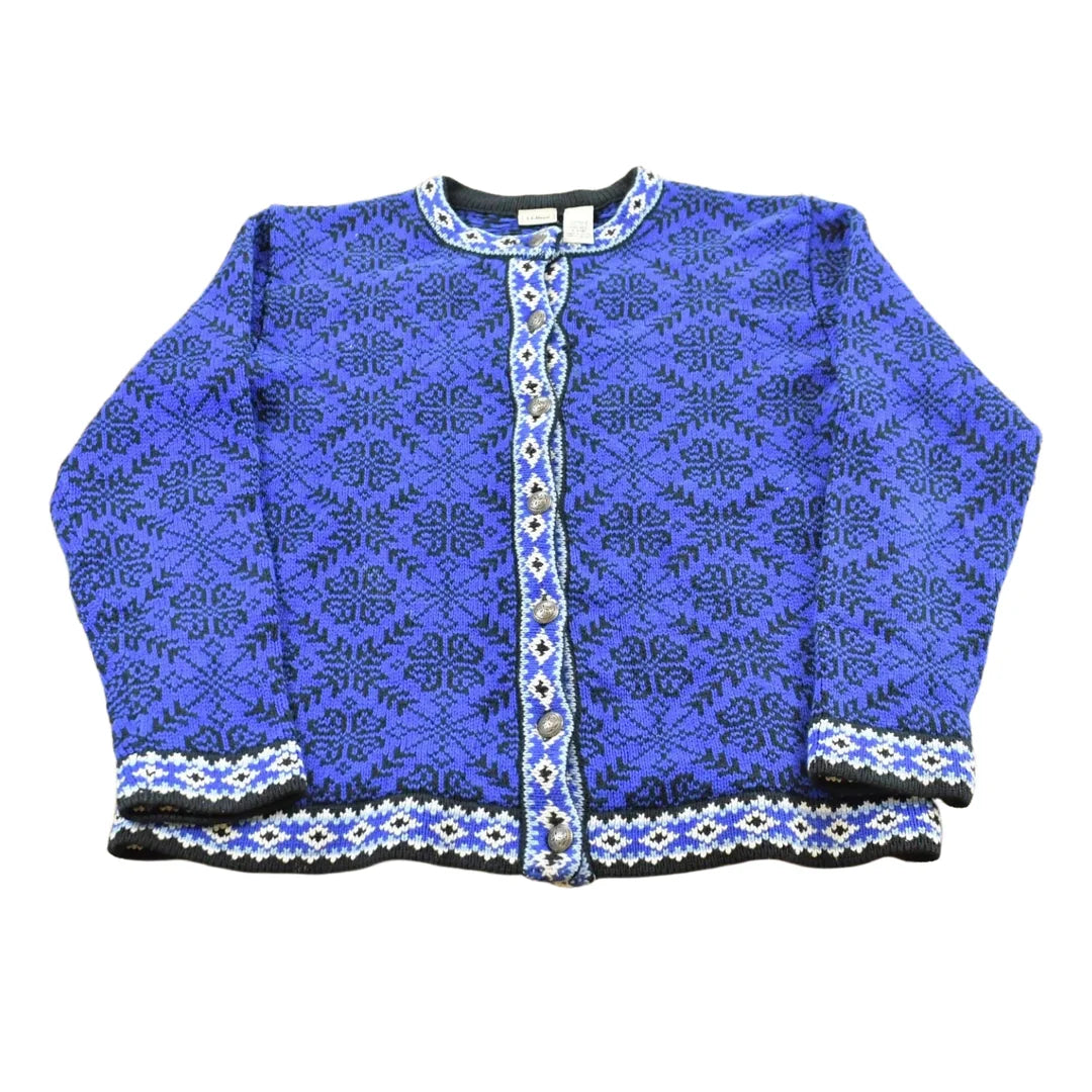 Vintage 1990s LL Bean Women's All Over Pattern Cotton Knit Cardigan Sweater Women's M from propervintagecanada