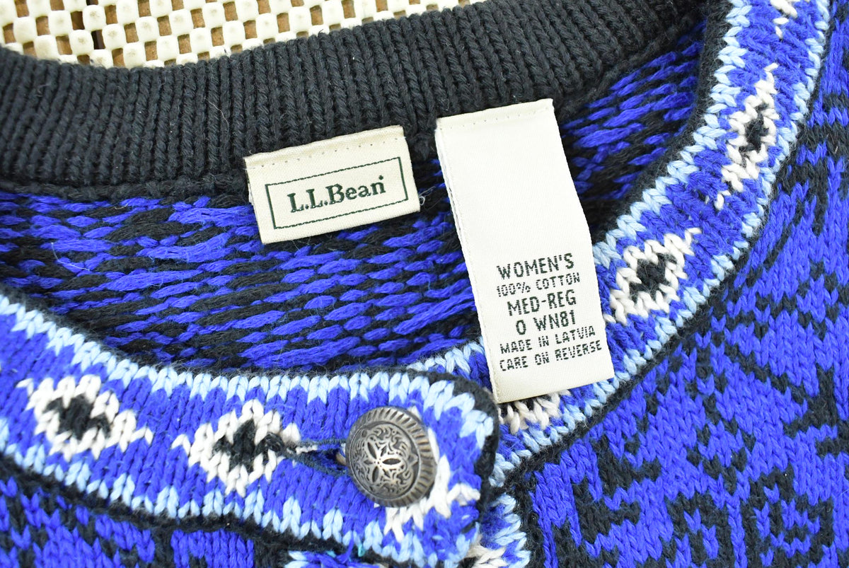 Vintage 1990s LL Bean Women's All Over Pattern Cotton Knit Cardigan Sweater Women's M from propervintagecanada