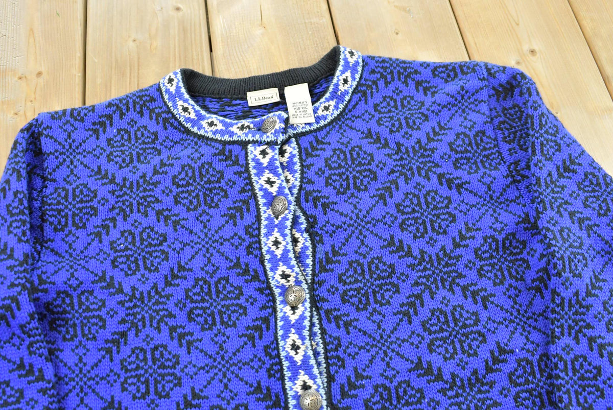 Vintage 1990s LL Bean Women's All Over Pattern Cotton Knit Cardigan Sweater Women's M from propervintagecanada