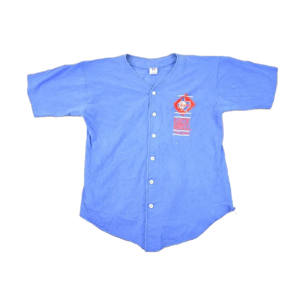 Vintage 1990s Logo 7 Texas Rangers Button Up MLB T-Shirt Men's L from propervintagecanada