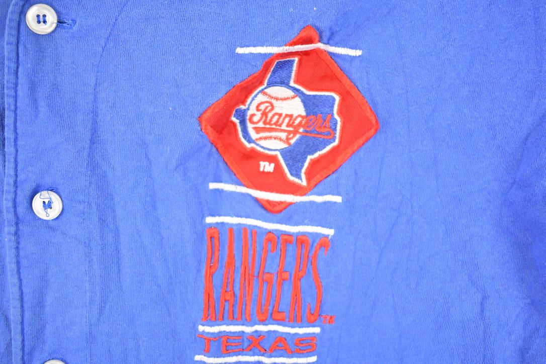 Vintage 1990s Logo 7 Texas Rangers Button Up MLB T-Shirt Men's L from propervintagecanada