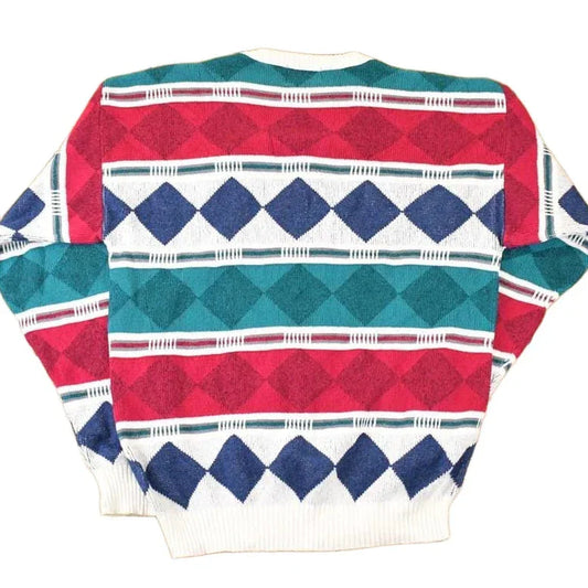 Vintage 1990s London Fog Argyle Abstract Christmas Knit Crewneck Sweater Mens L from propervintagecanada