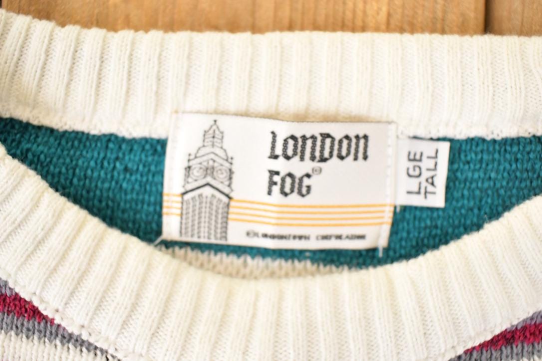 Vintage 1990s London Fog Argyle Abstract Christmas Knit Crewneck Sweater Mens L from propervintagecanada