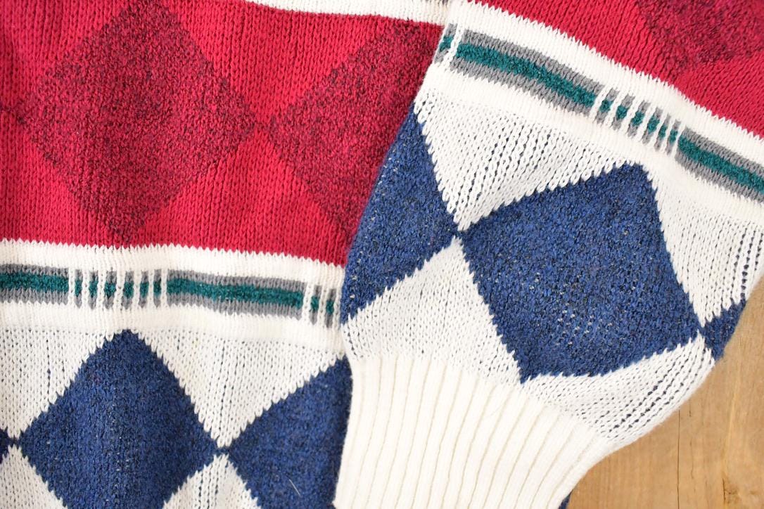 Vintage 1990s London Fog Argyle Abstract Christmas Knit Crewneck Sweater Mens L from propervintagecanada