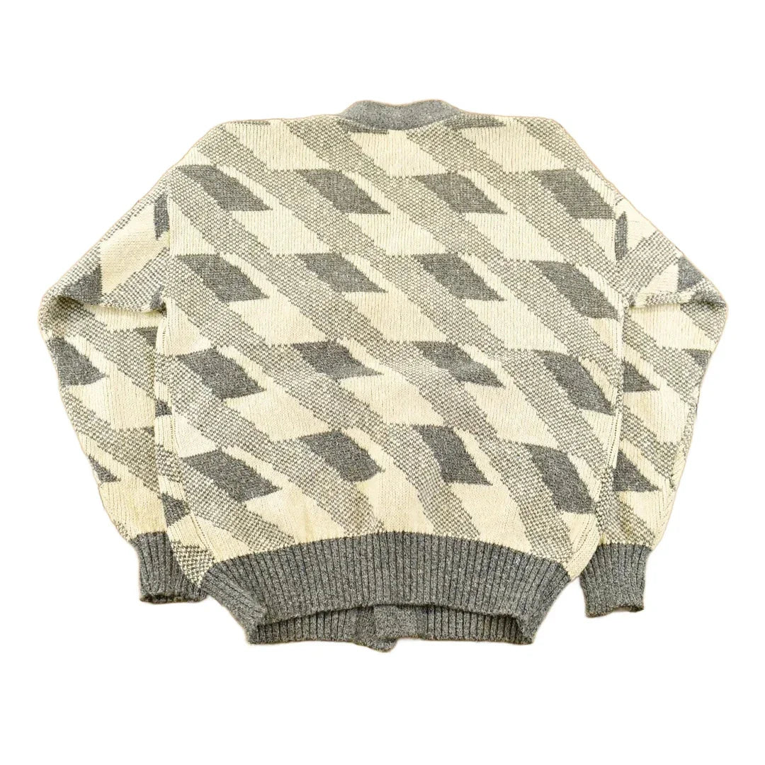 Vintage 1990s London Fog Knit Abstract Pattern Cardigan Sweater Mens Large from propervintagecanada