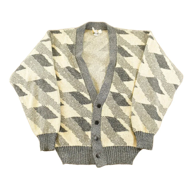 Vintage 1990s London Fog Knit Abstract Pattern Cardigan Sweater Mens Large from propervintagecanada