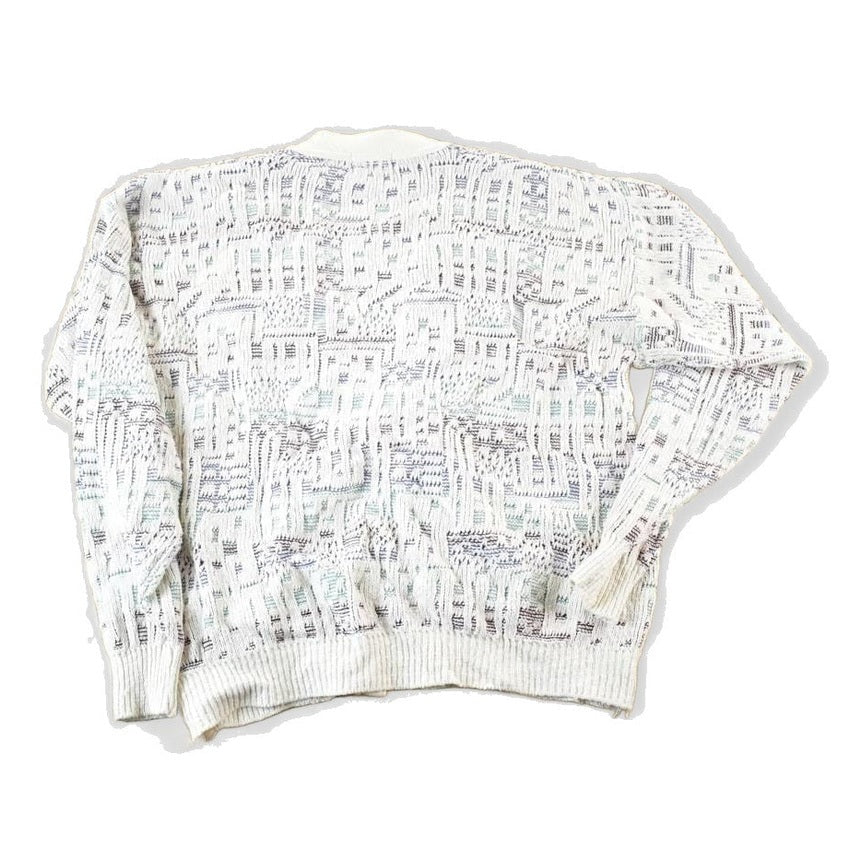 Vintage 1990s London Fog Knit Abstract Pattern Cardigan Sweater Mens XL from propervintagecanada