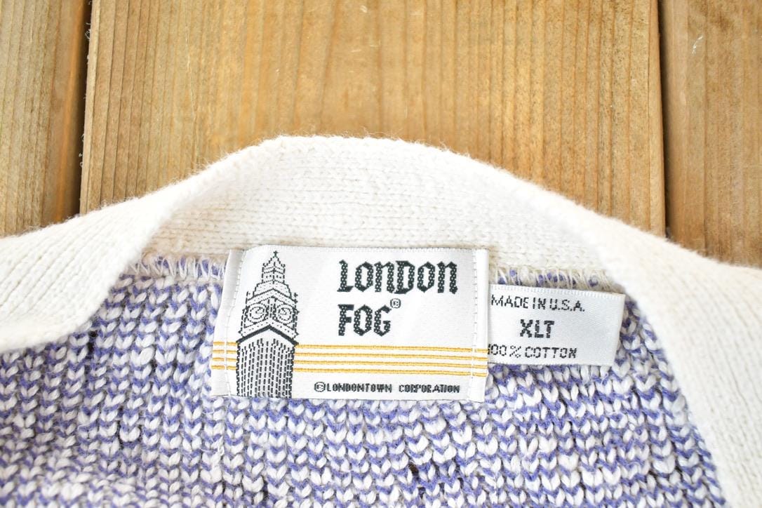 Vintage 1990s London Fog Knit Abstract Pattern Cardigan Sweater Mens XL from propervintagecanada
