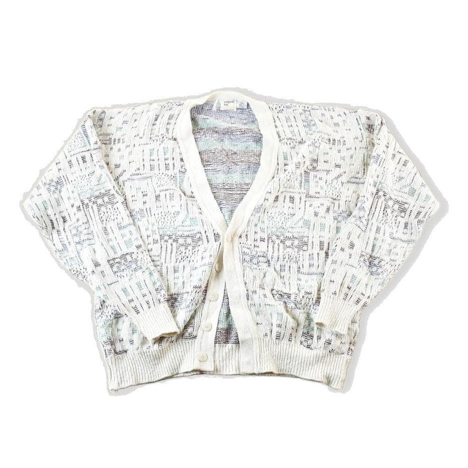 Vintage 1990s London Fog Knit Abstract Pattern Cardigan Sweater Mens XL from propervintagecanada