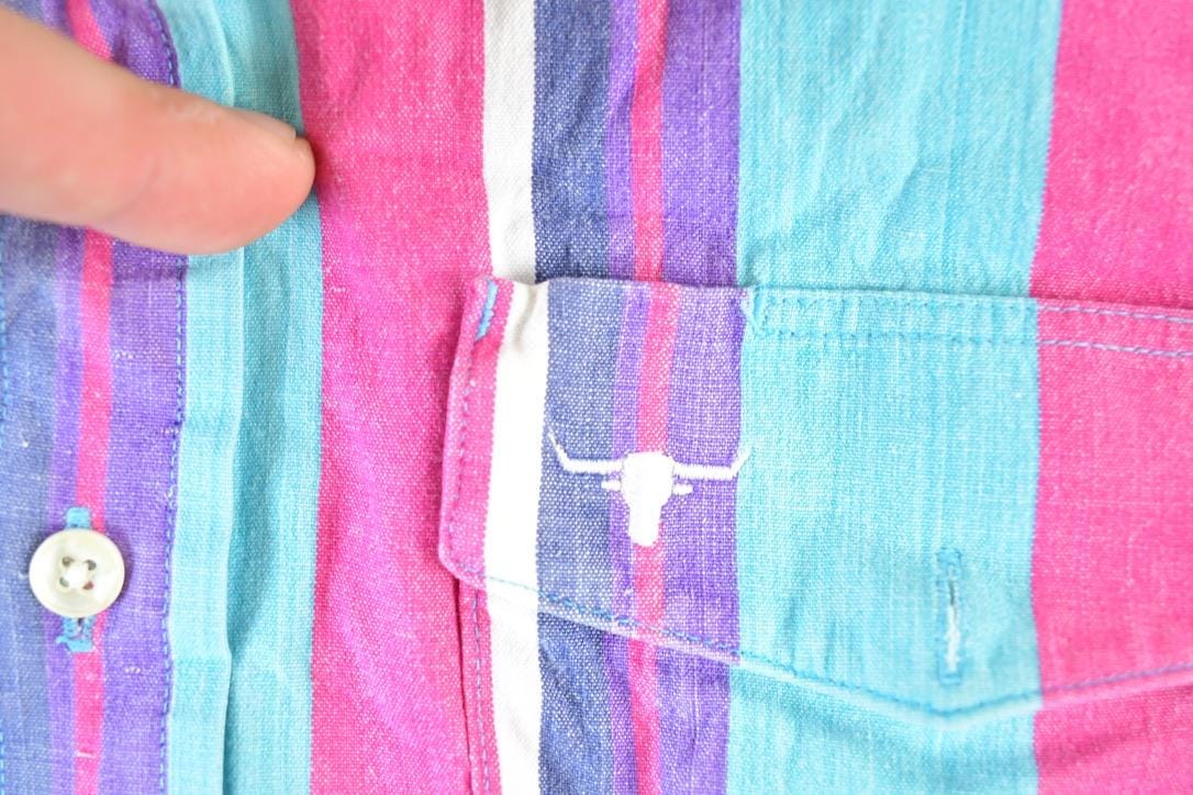 Vintage 1990s Longhorn South Western Style Striped Button Up Rodeo Shirt Mens M from propervintagecanada