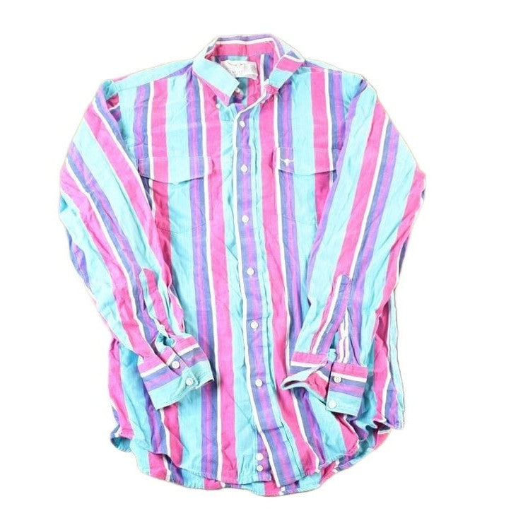 Vintage 1990s Longhorn South Western Style Striped Button Up Rodeo Shirt Mens M from propervintagecanada